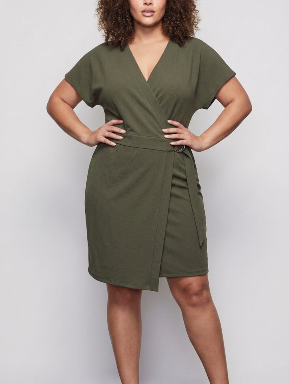 SUZY SHIER Olive Green Wrap Midi Dress - Women XL